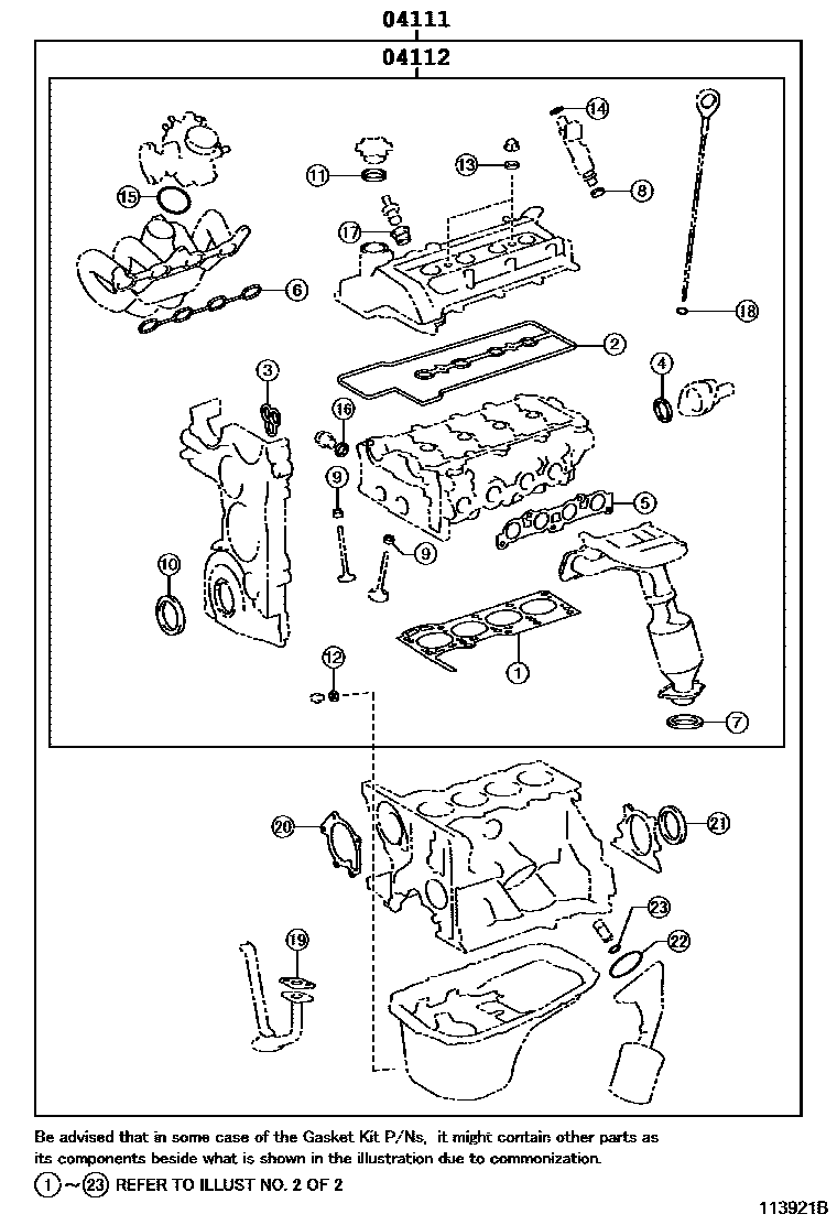 Toyota YARIS Engine Overhaul Gasket Kit EPC diagram — 113921B