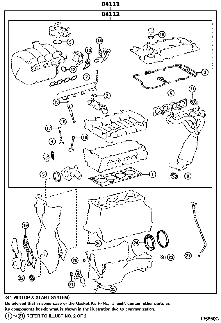 Toyota YARIS Engine Overhaul Gasket Kit EPC diagram — 115650C