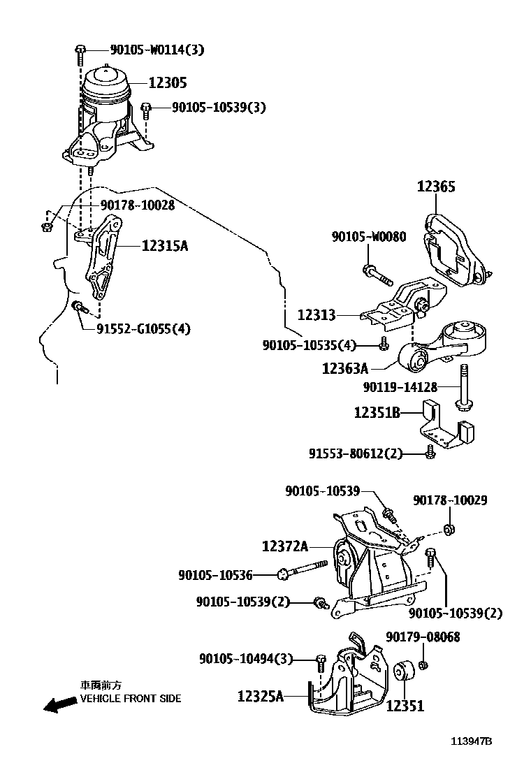 Toyota YARIS Engine Mounting EPC diagram — 113947B
