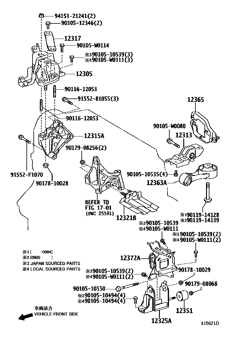 Toyota YARIS Engine Mounting EPC diagram — 115621D