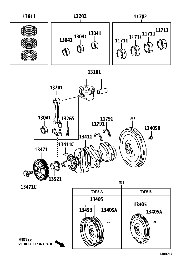 Toyota YARIS Crankshaft & Piston EPC diagram — 130871D