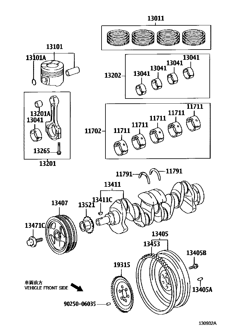 Toyota YARIS Crankshaft & Piston EPC diagram — 130932A