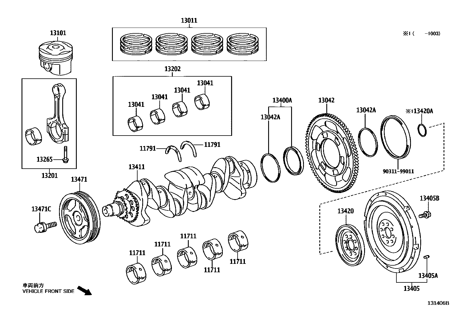 Toyota YARIS Crankshaft & Piston EPC diagram — 131406B