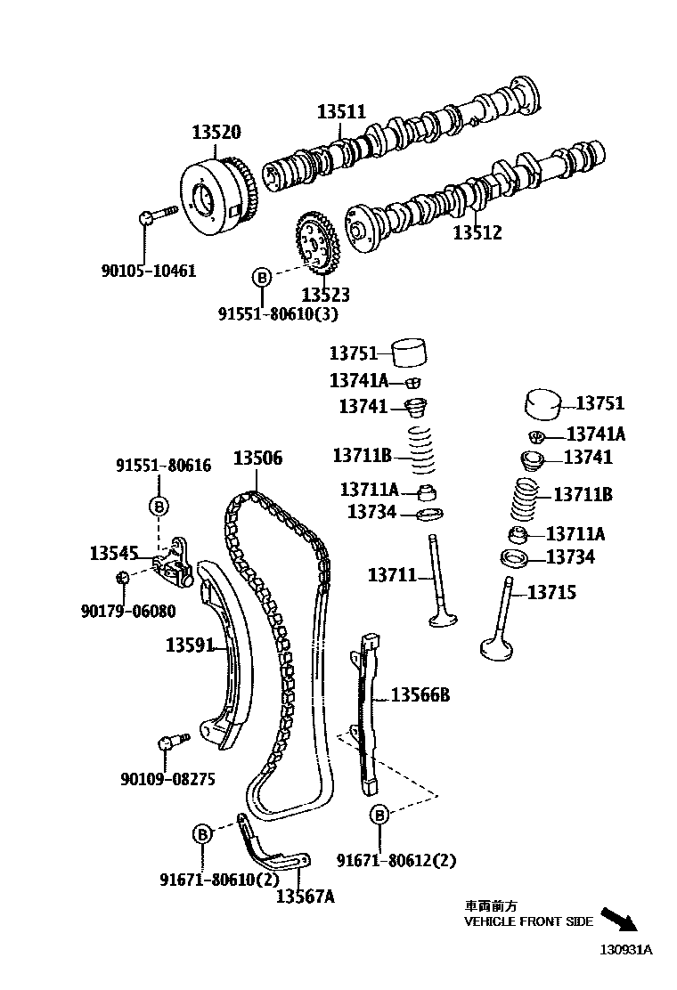 Toyota YARIS Camshaft & Valve EPC diagram — 130931A