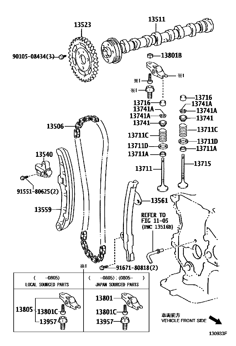 Toyota YARIS Camshaft & Valve EPC diagram — 130933F