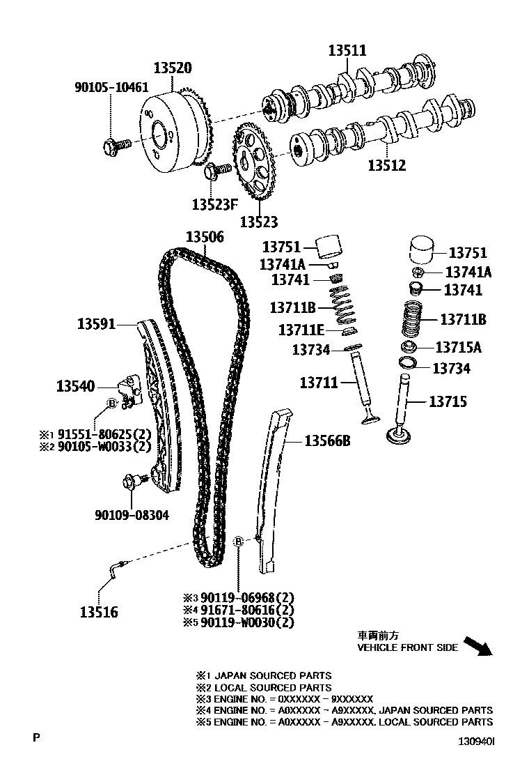Toyota YARIS Camshaft & Valve EPC diagram — 130940I