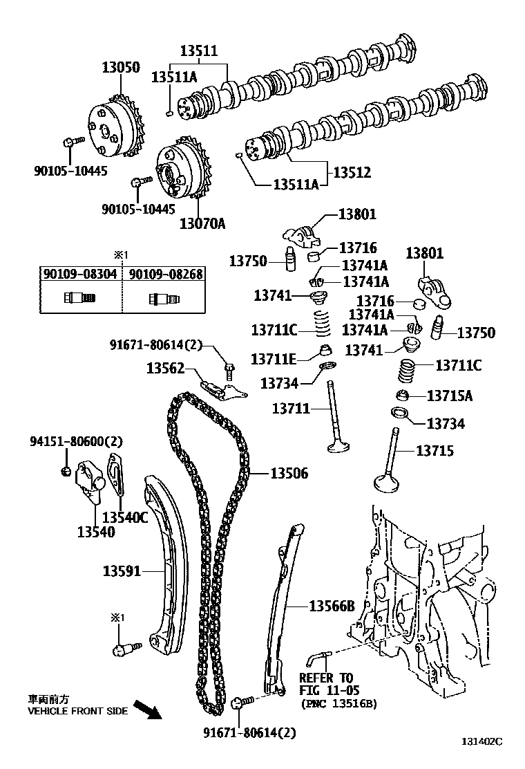 Toyota YARIS Camshaft & Valve EPC diagram — 131402C