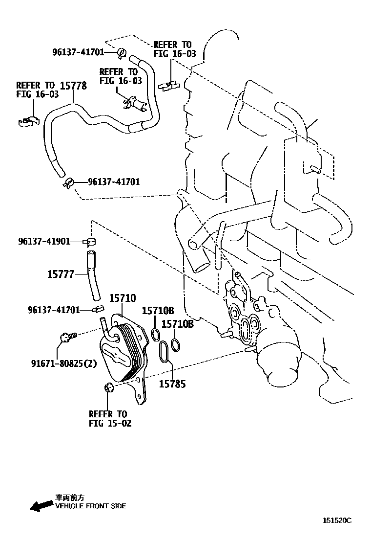 Toyota YARIS Engine Oil Cooler EPC diagram — 151520C