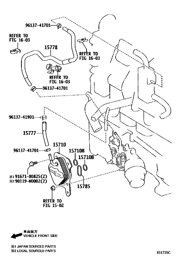 Toyota YARIS Engine Oil Cooler EPC diagram — 151735C