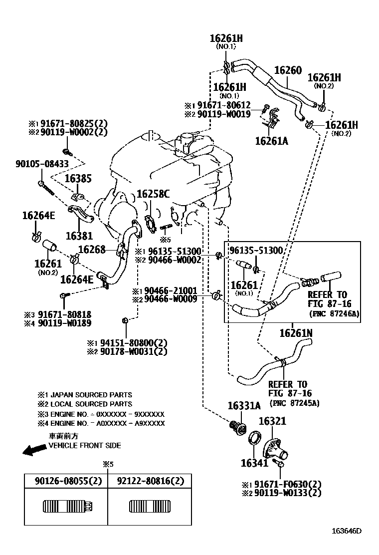 Toyota YARIS RADIATOR & WATER OUTLET EPC diagram — 163646D