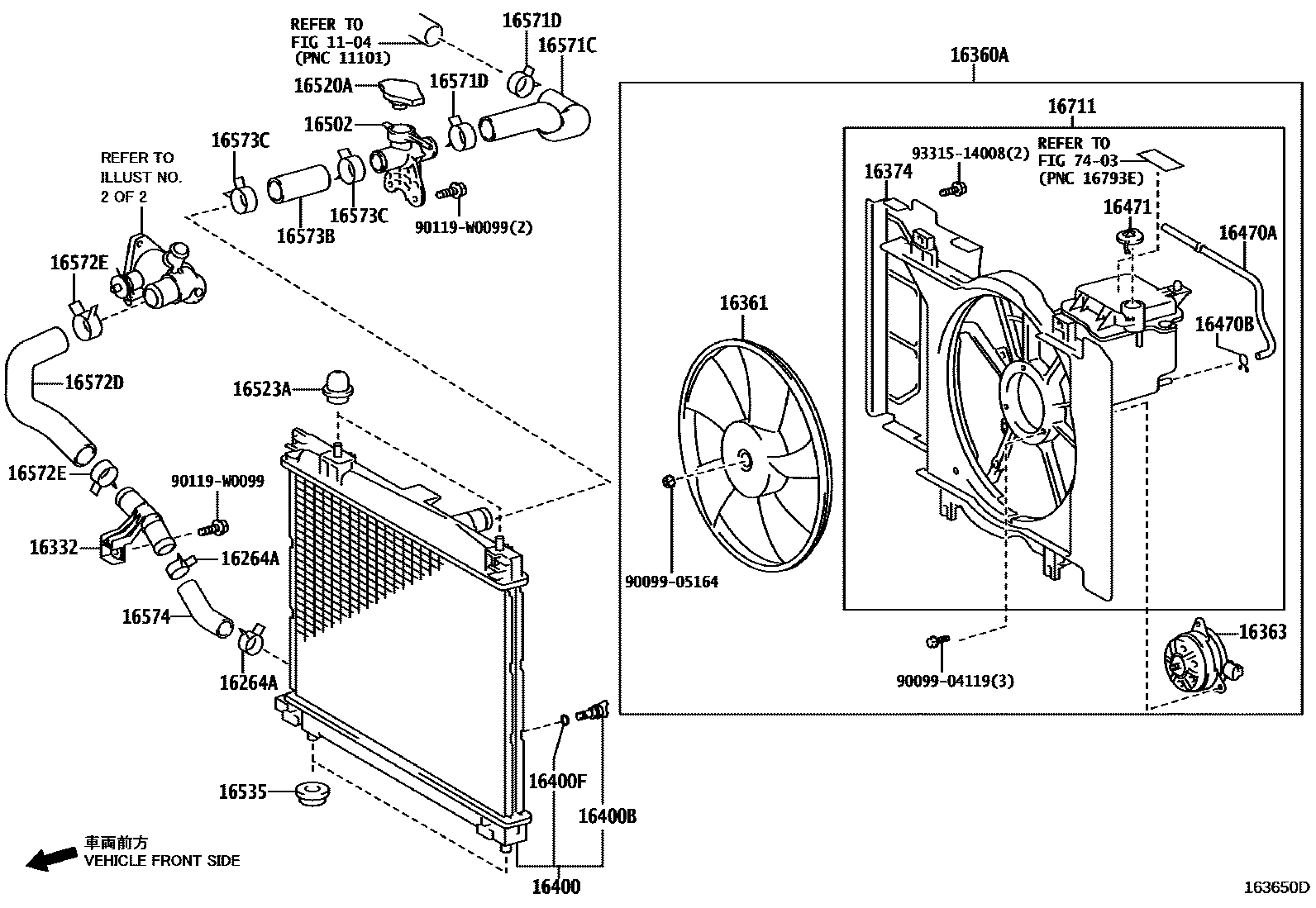 Toyota YARIS RADIATOR & WATER OUTLET EPC diagram — 163650D