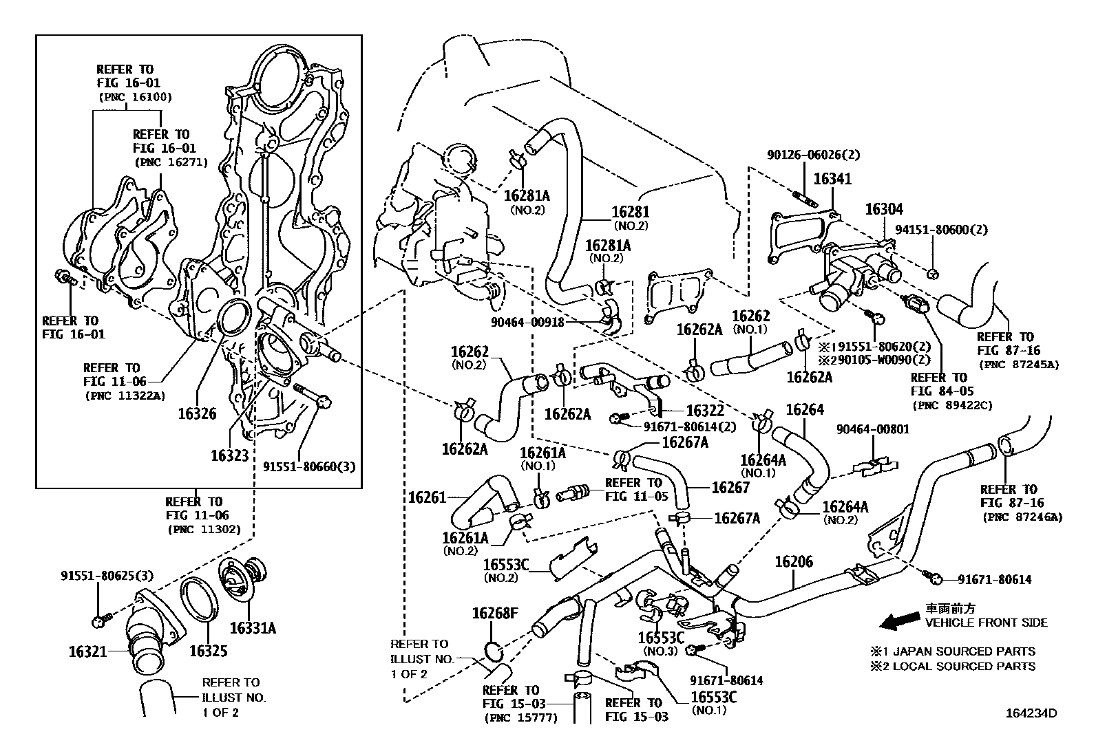 Toyota YARIS RADIATOR & WATER OUTLET EPC diagram — 164234D