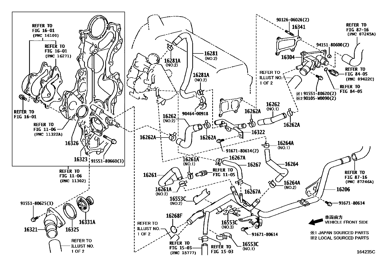 Toyota YARIS RADIATOR & WATER OUTLET EPC diagram — 164235C