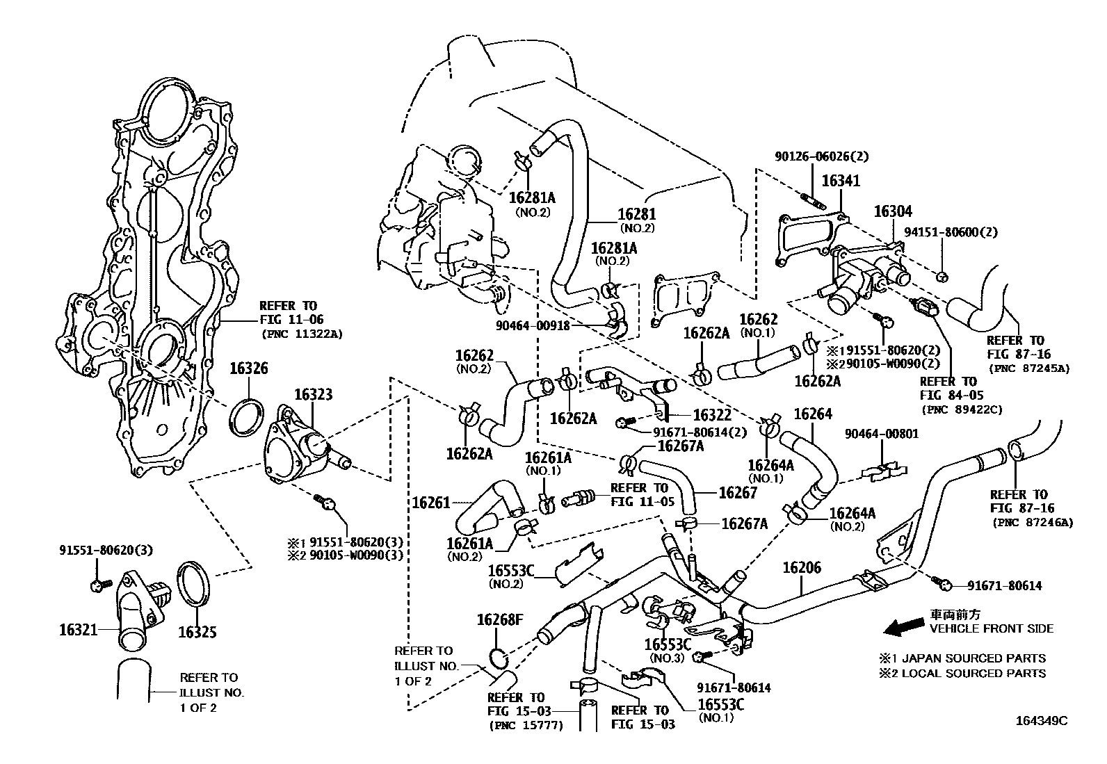 Toyota YARIS RADIATOR & WATER OUTLET EPC diagram — 164349C