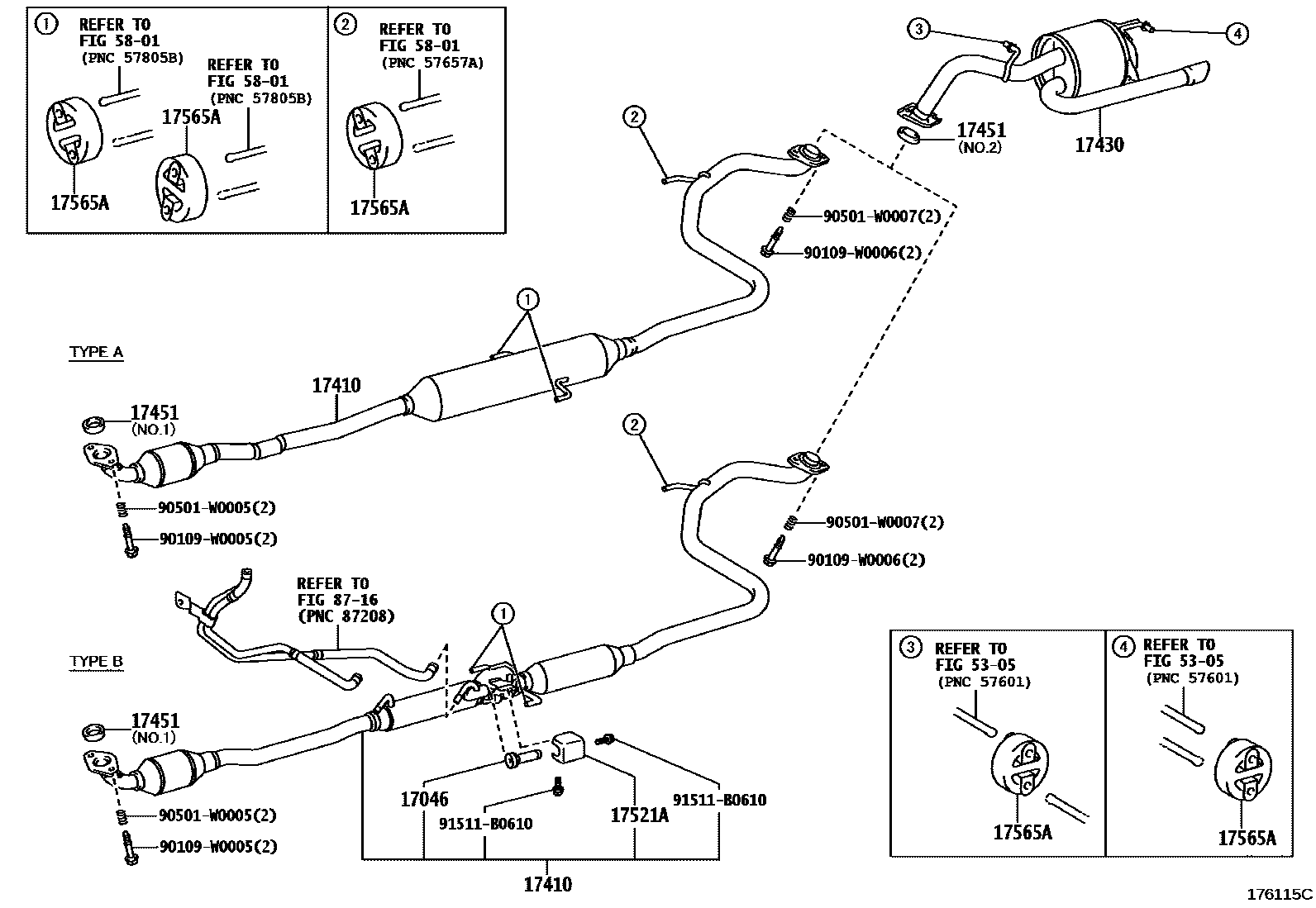 Toyota YARIS Exhaust Pipe EPC diagram — 176115C