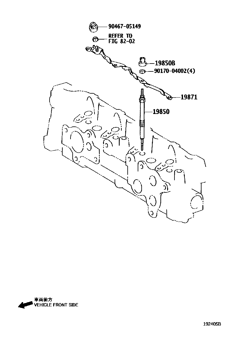 Toyota YARIS 点火线圈和火花塞 EPC diagram — 192405B