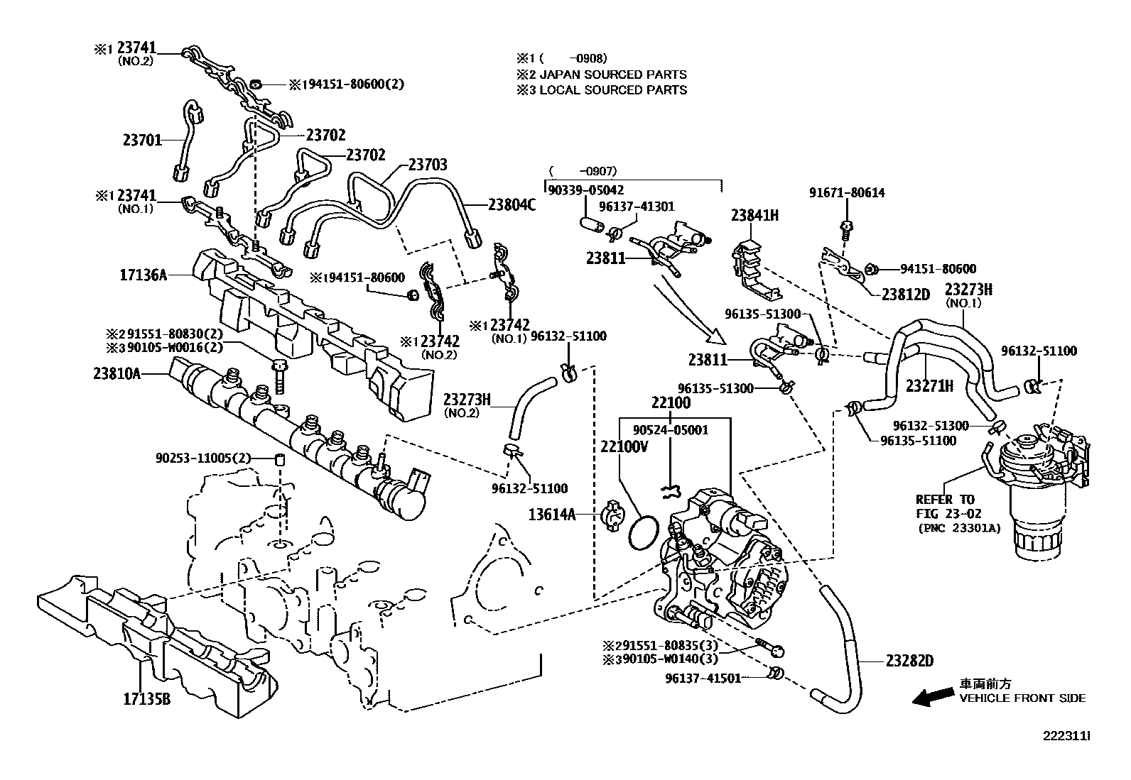 Toyota YARIS 喷油泵总成 EPC diagram — 222311I