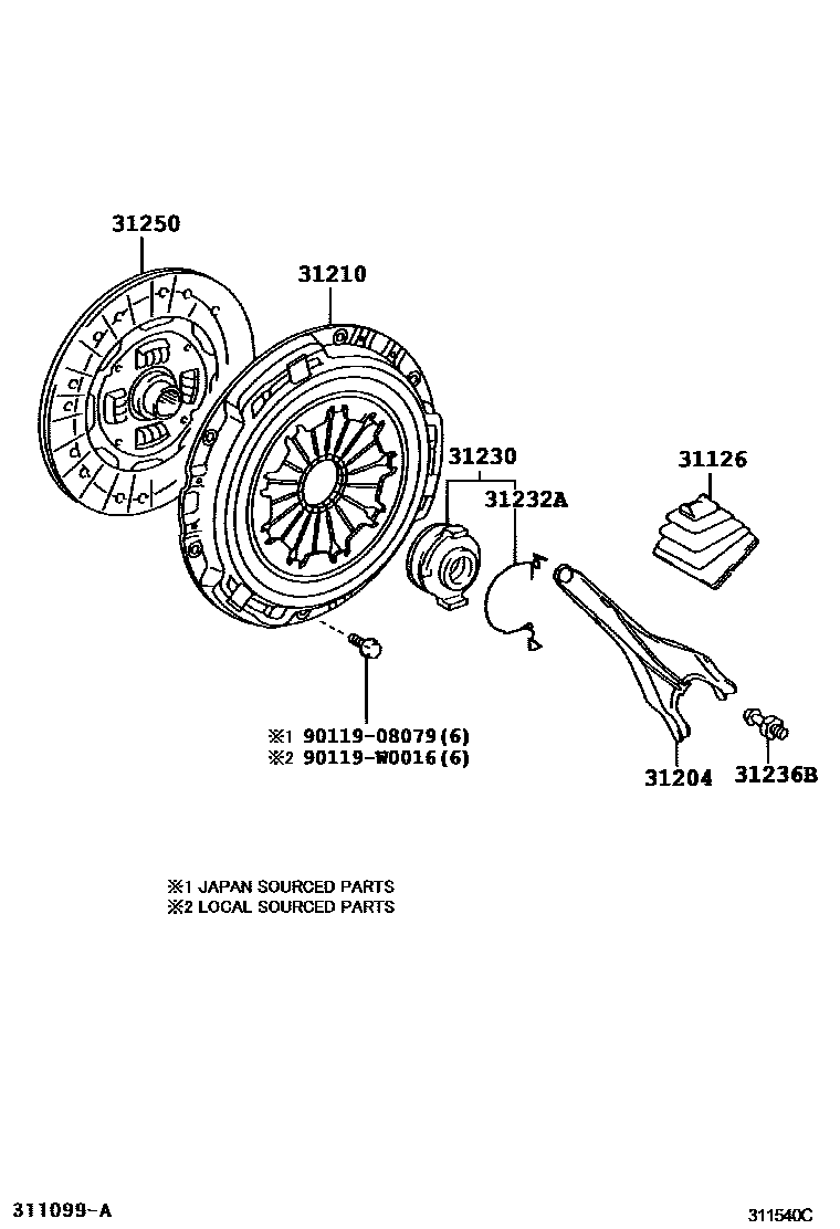Toyota YARIS 离合器和分离叉 EPC diagram — 311540C