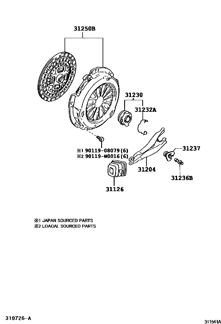 Toyota YARIS 离合器和分离叉 EPC diagram — 311541A