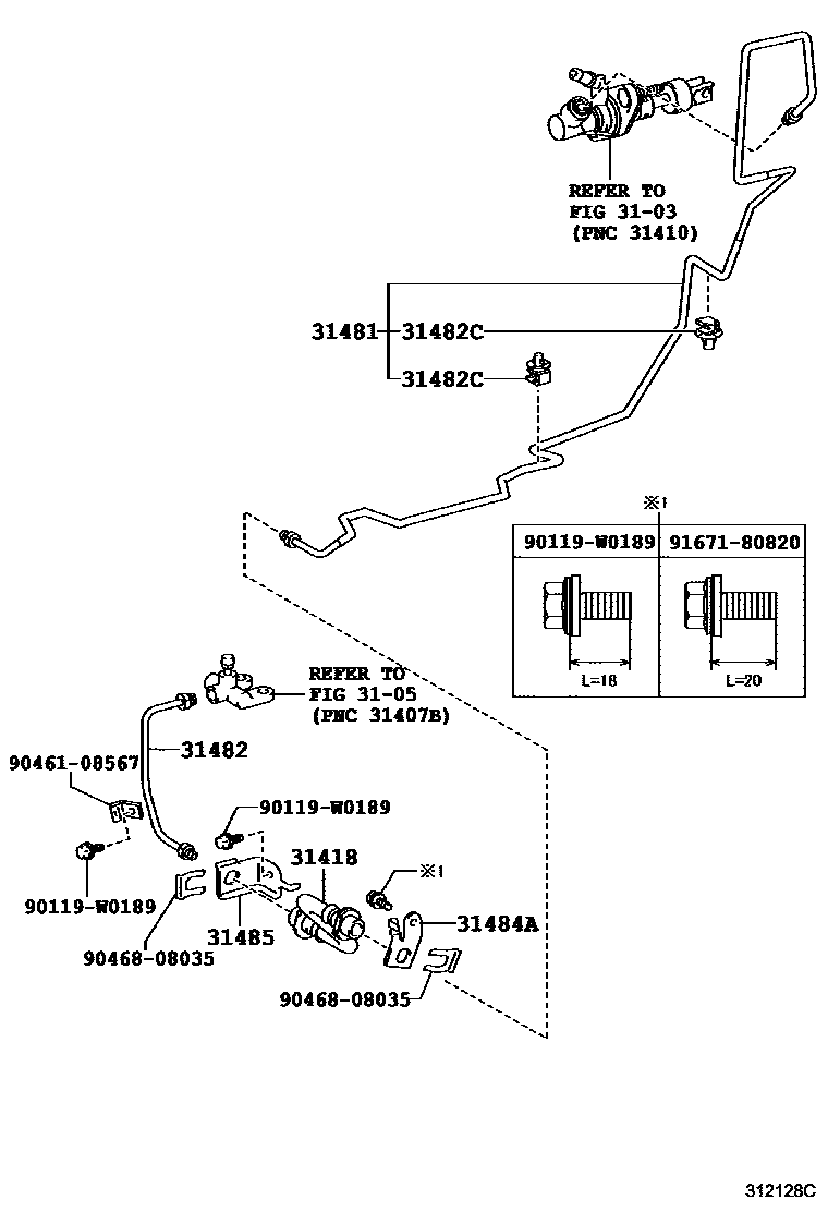 Toyota YARIS 离合器踏板和挠性软管 EPC diagram — 312128C