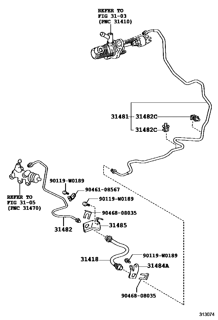 Toyota YARIS 离合器踏板和挠性软管 EPC diagram — 313074
