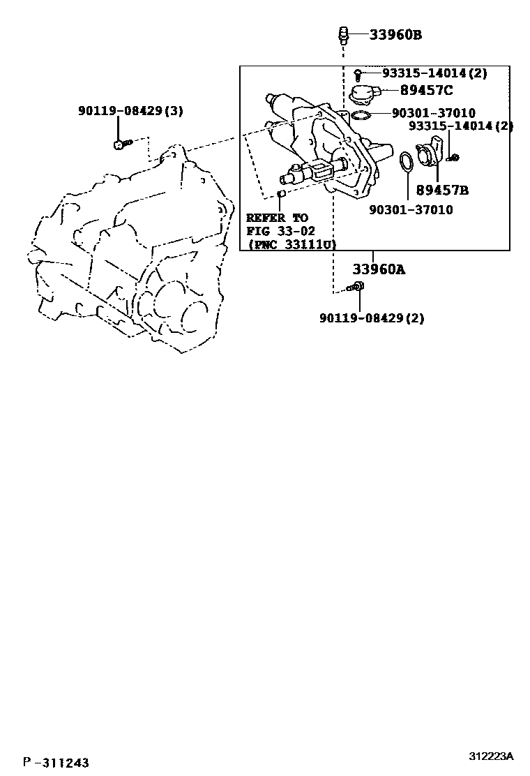Toyota YARIS 泵和执行器、顺序变速器或多模式手动传动桥 EPC diagram — 312223A