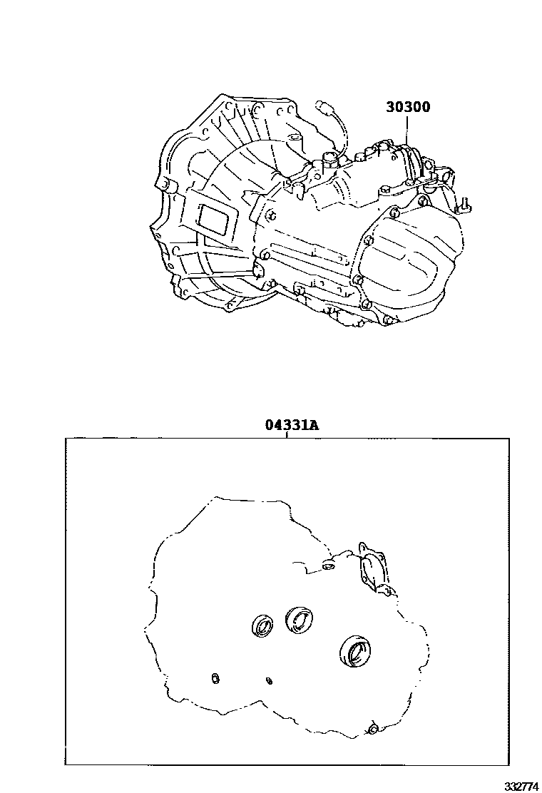 Toyota YARIS 传动桥或变速器总成和衬垫组件(MTM) EPC diagram — 332774