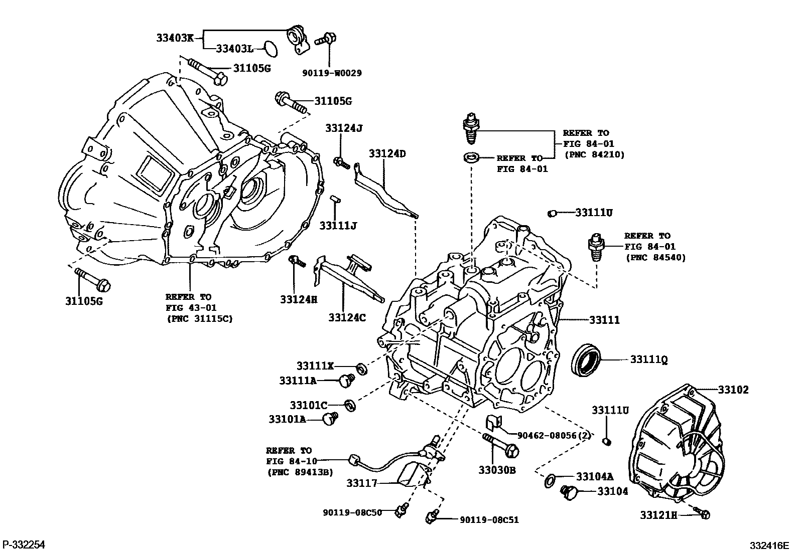 Toyota YARIS 离合器壳和变速器壳(MTM) EPC diagram — 332416E