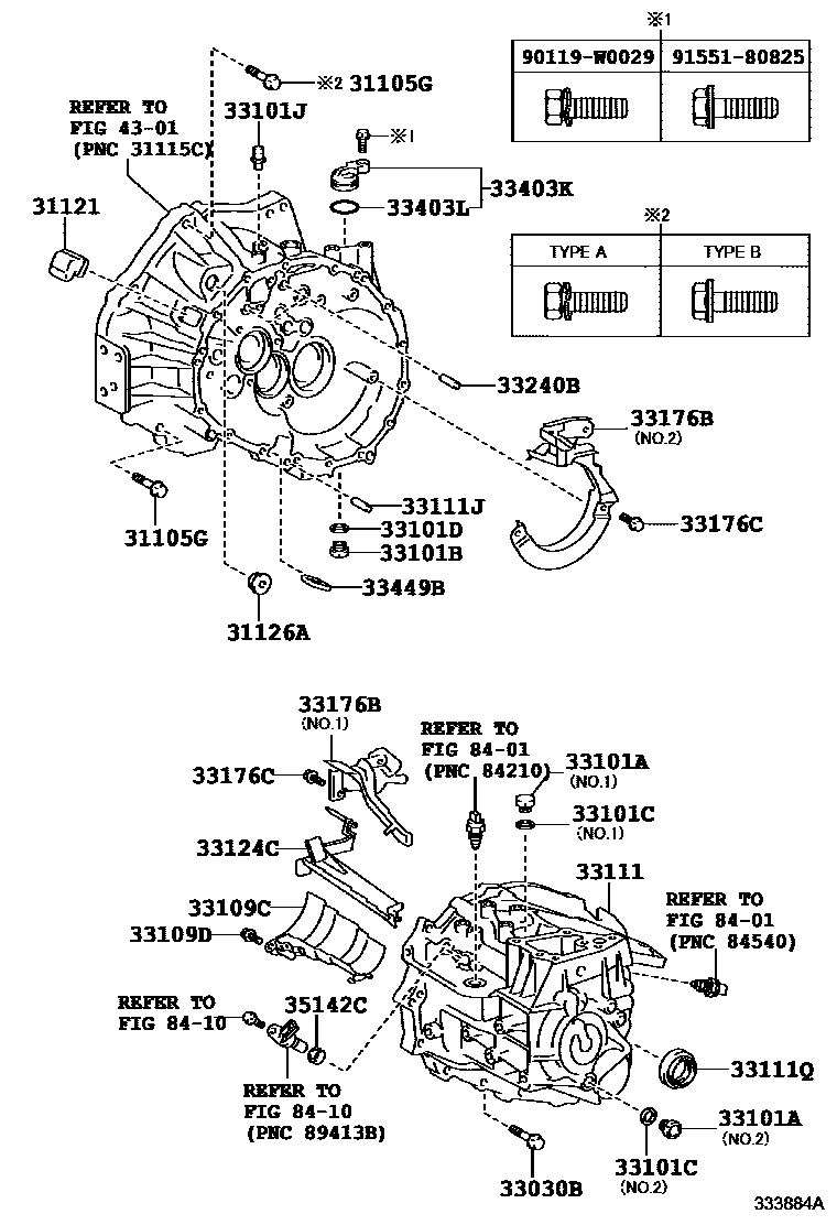 Toyota YARIS 离合器壳和变速器壳(MTM) EPC diagram — 333884A