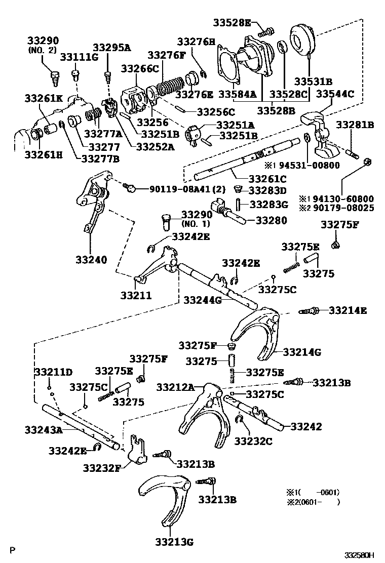 Toyota YARIS 换档拨叉和换档杆轴(MTM) EPC diagram — 332580H