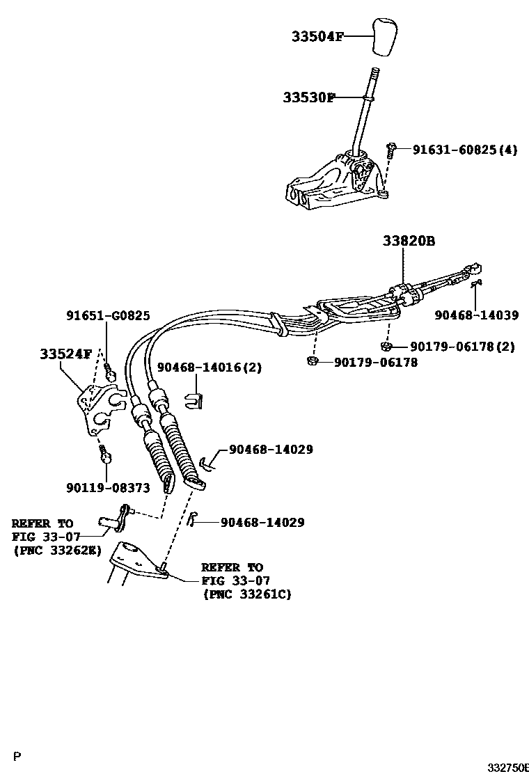 Toyota YARIS Shift Lever & Retainer EPC diagram — 332750B