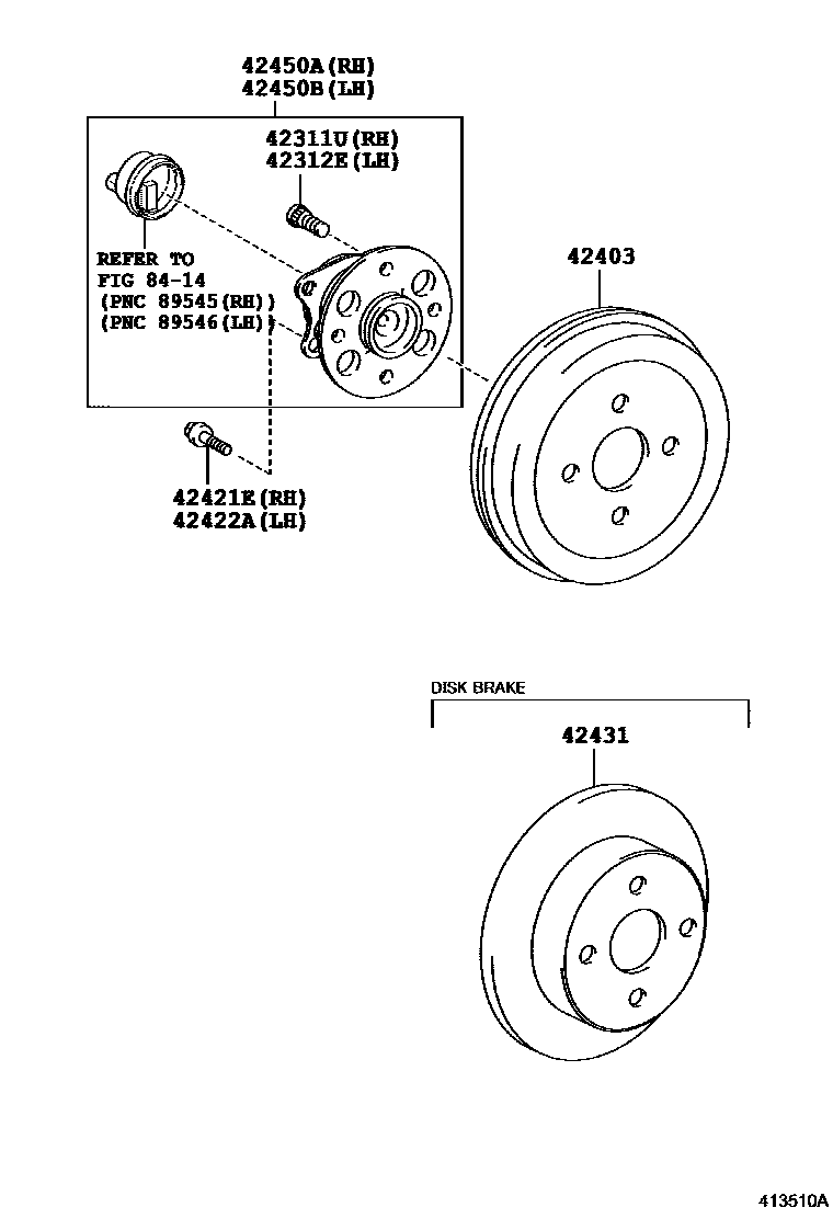 Toyota YARIS 后桥半轴和后桥轮毂 EPC diagram — 413510A