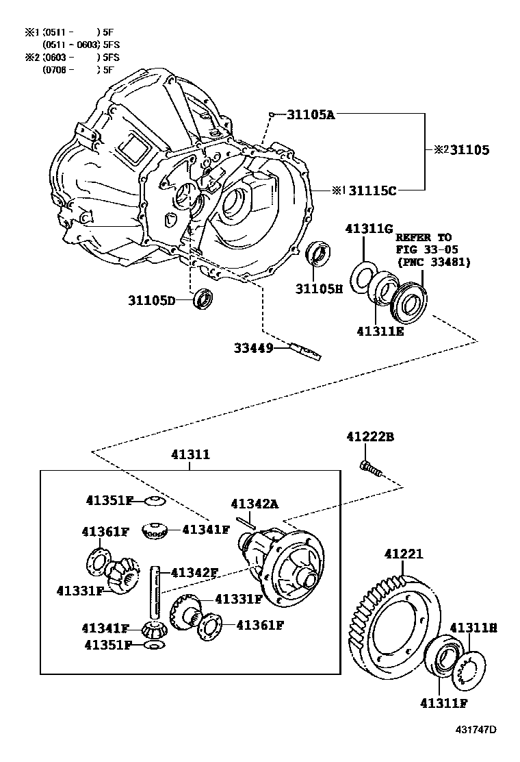 Toyota YARIS 前桥壳和差速器 EPC diagram — 431747D