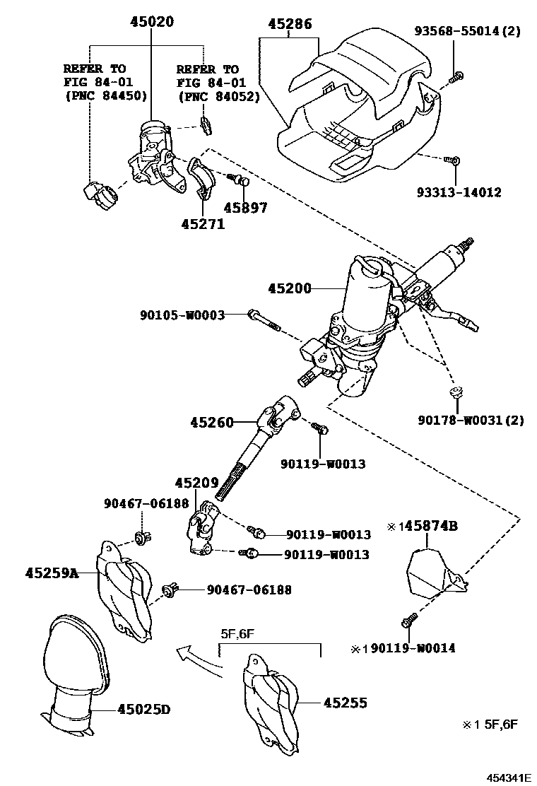 Toyota YARIS Steering Column & Shaft EPC diagram — 454341E