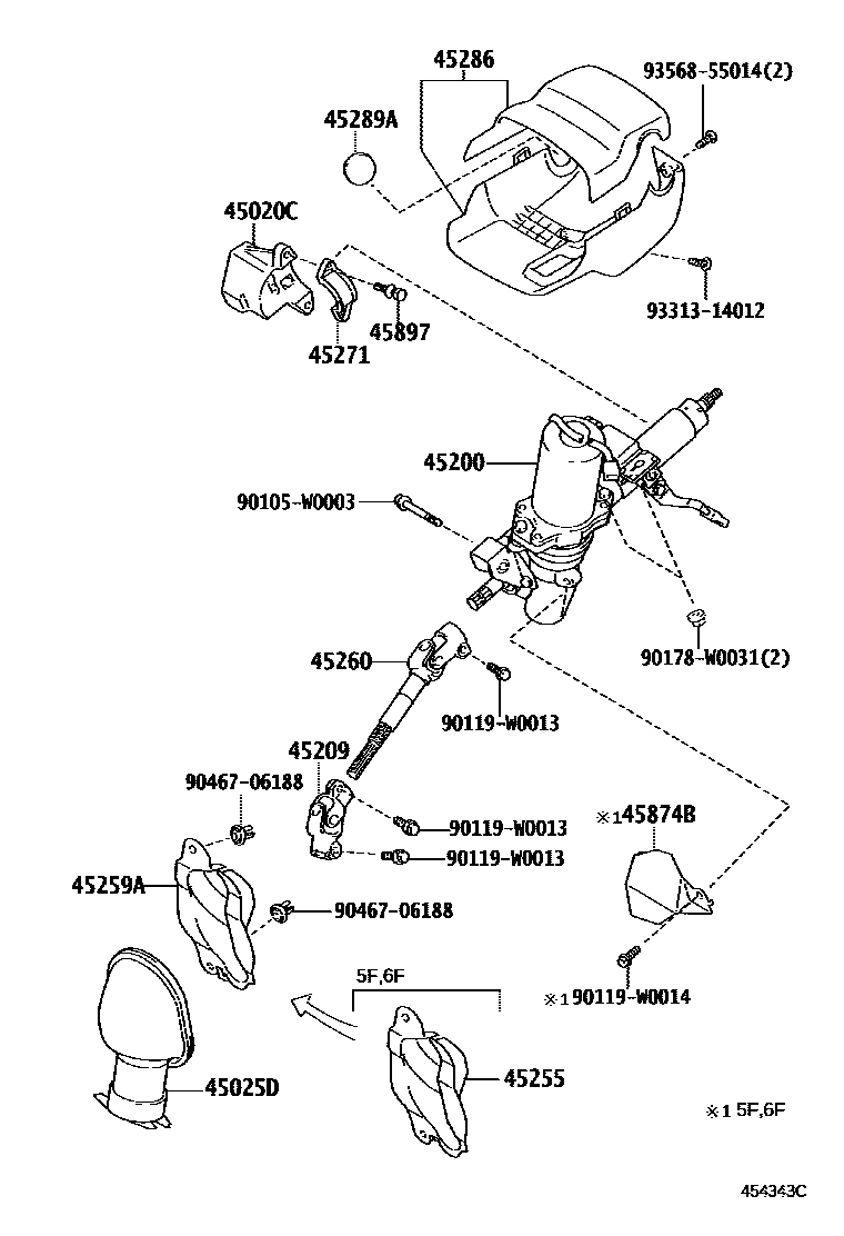 Toyota YARIS Steering Column & Shaft EPC diagram — 454343C