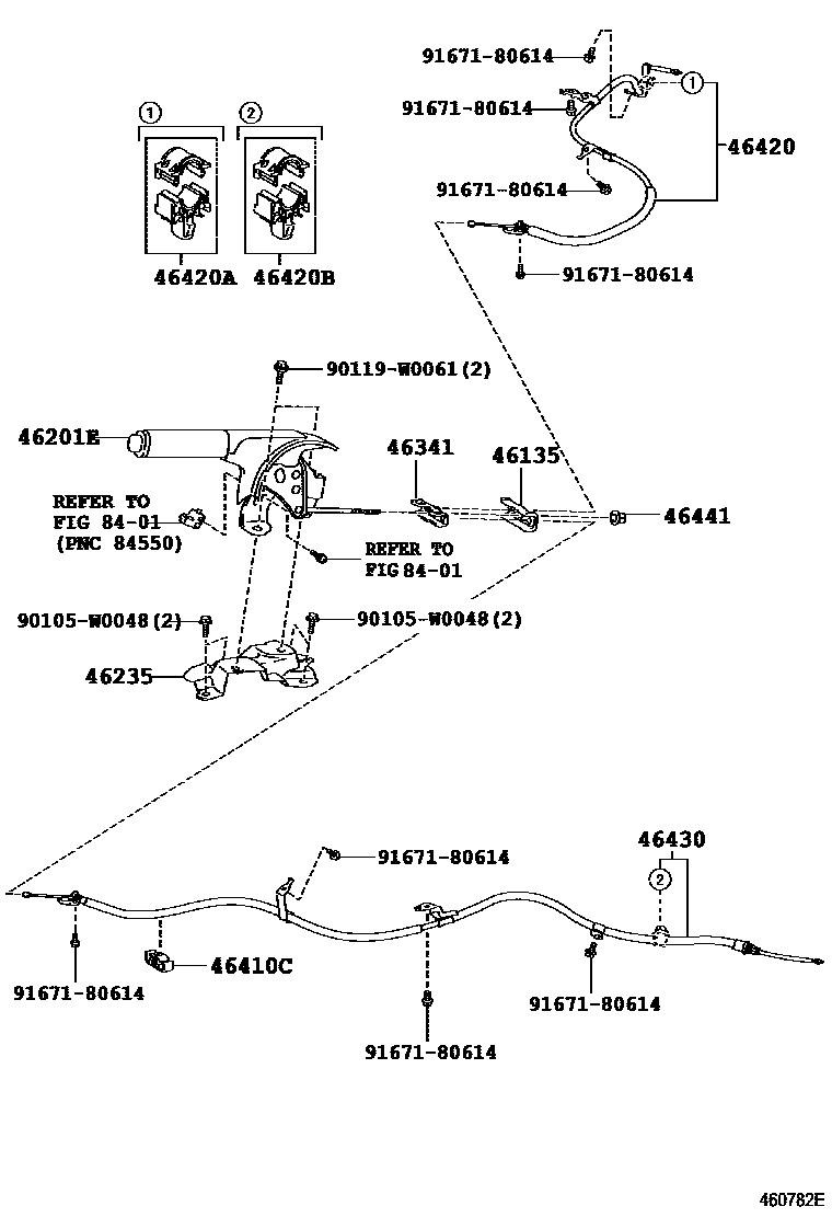 Toyota YARIS Parking Brake & Cable EPC diagram — 460782E