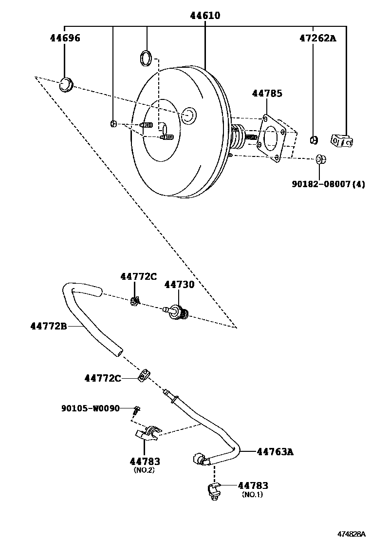 Toyota YARIS 制动助力器和真空管 EPC diagram — 474828A