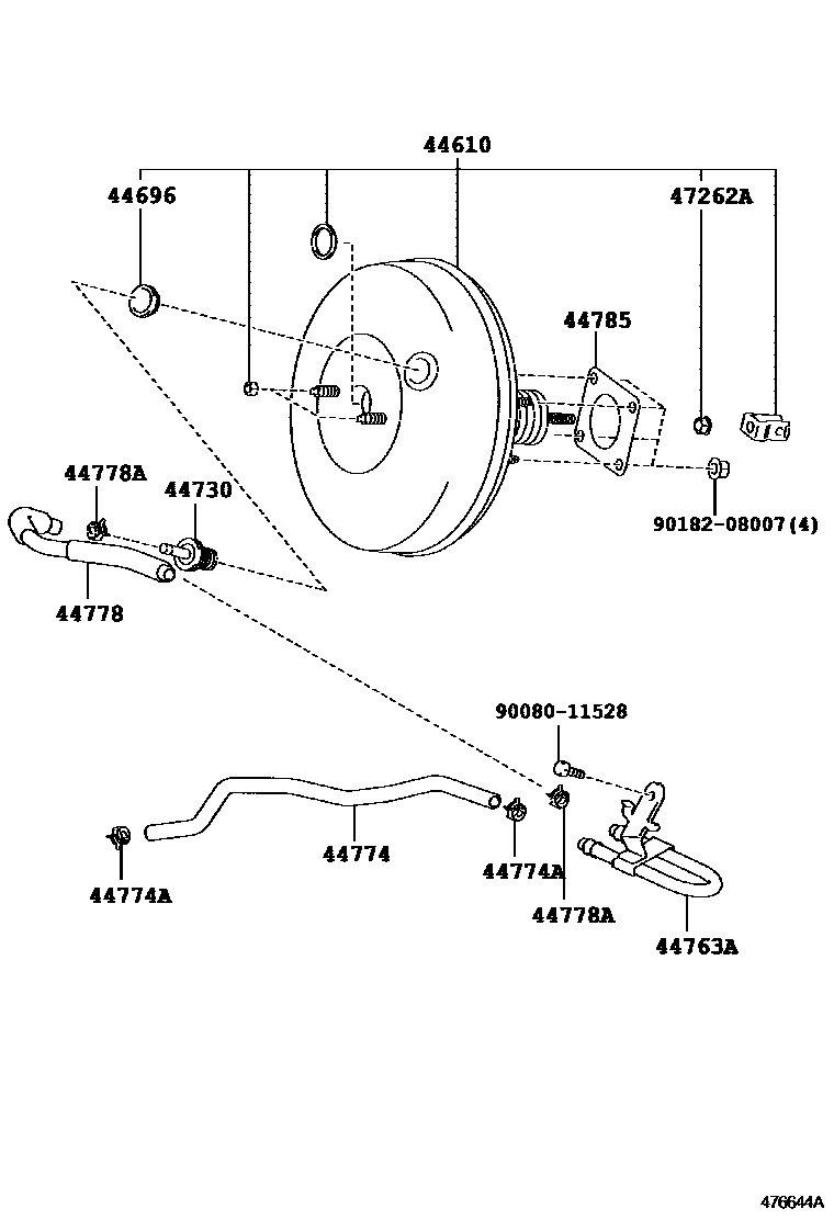 Toyota YARIS 制动助力器和真空管 EPC diagram — 476644A