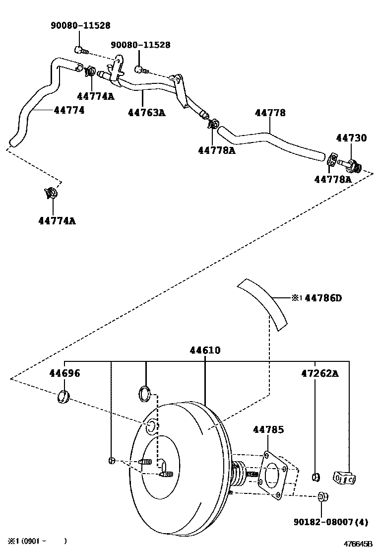 Toyota YARIS 制动助力器和真空管 EPC diagram — 476645B
