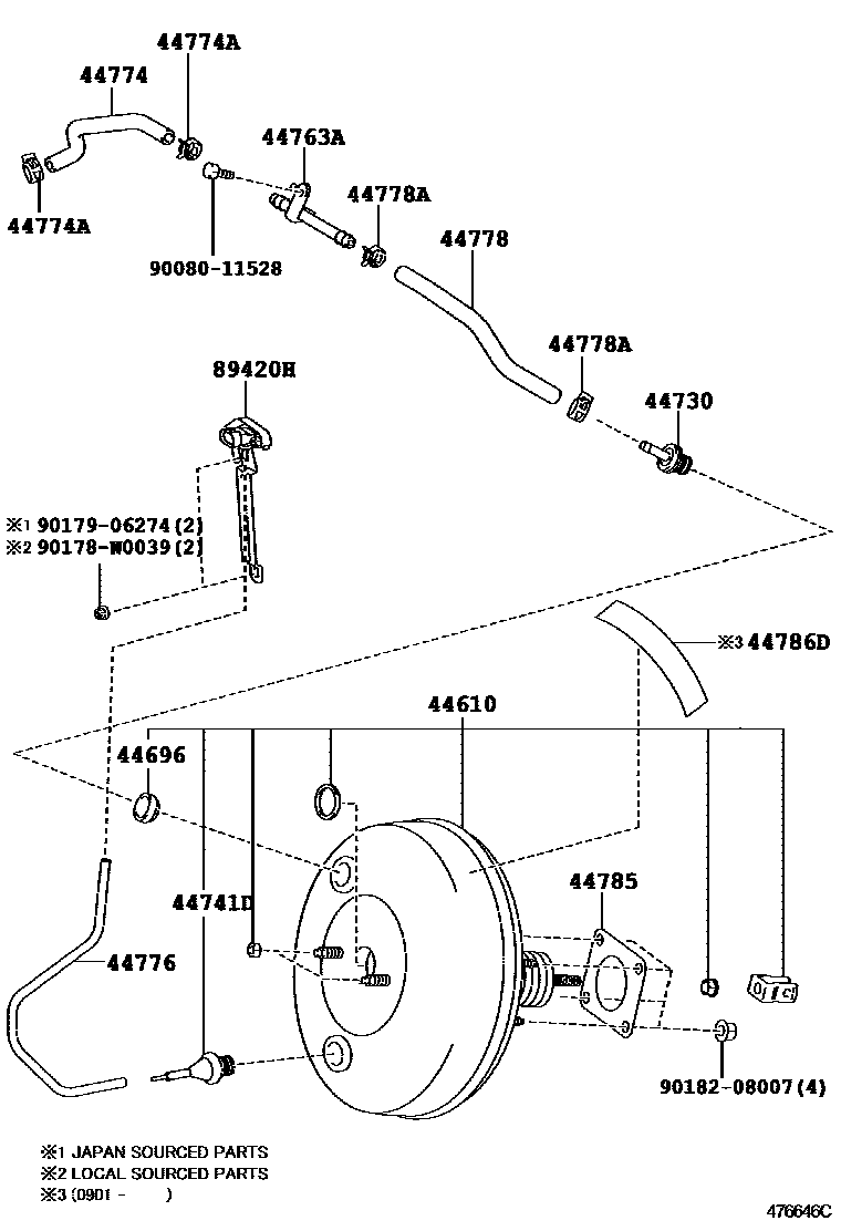Toyota YARIS 制动助力器和真空管 EPC diagram — 476646C