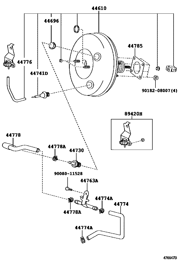Toyota YARIS 制动助力器和真空管 EPC diagram — 476647B