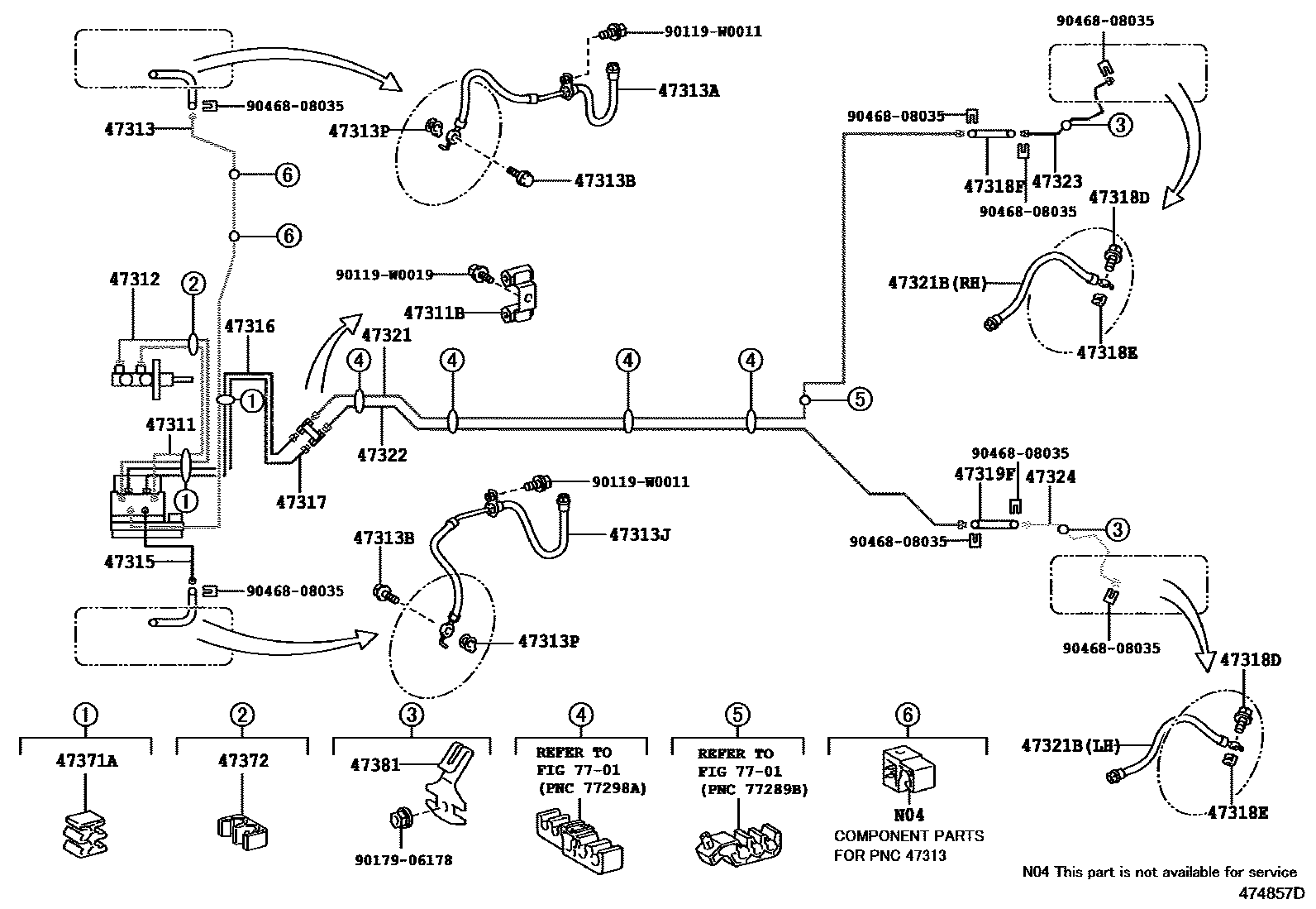Toyota YARIS 制动配管和卡箍 EPC diagram — 474857D