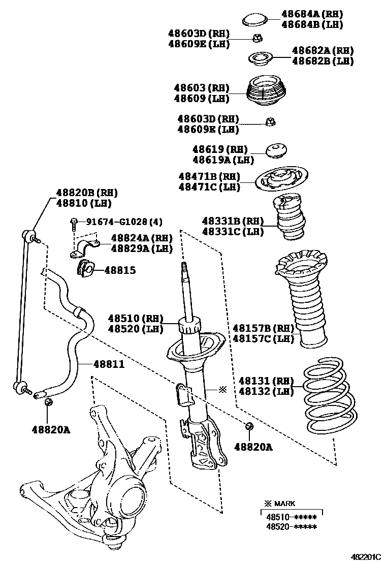 Toyota YARIS Front Spring & Shock Absorber EPC diagram — 482201C