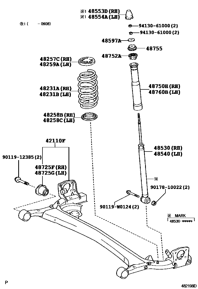 Toyota YARIS Rear Spring & Shock Absorber EPC diagram — 482198D