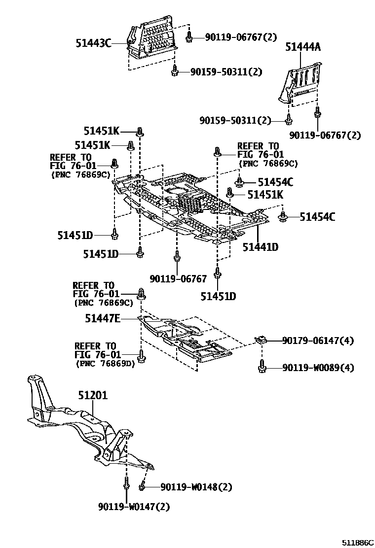 Toyota YARIS 悬架横梁和发动机底罩 EPC diagram — 511886C