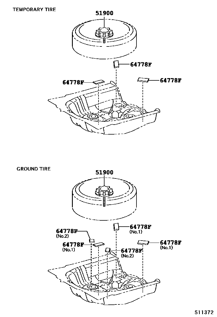 Toyota YARIS Spare tire rack EPC diagram — 511372