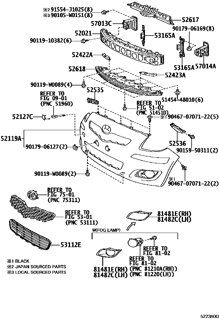 Toyota YARIS 前保险杠及附件 EPC diagram — 522380D