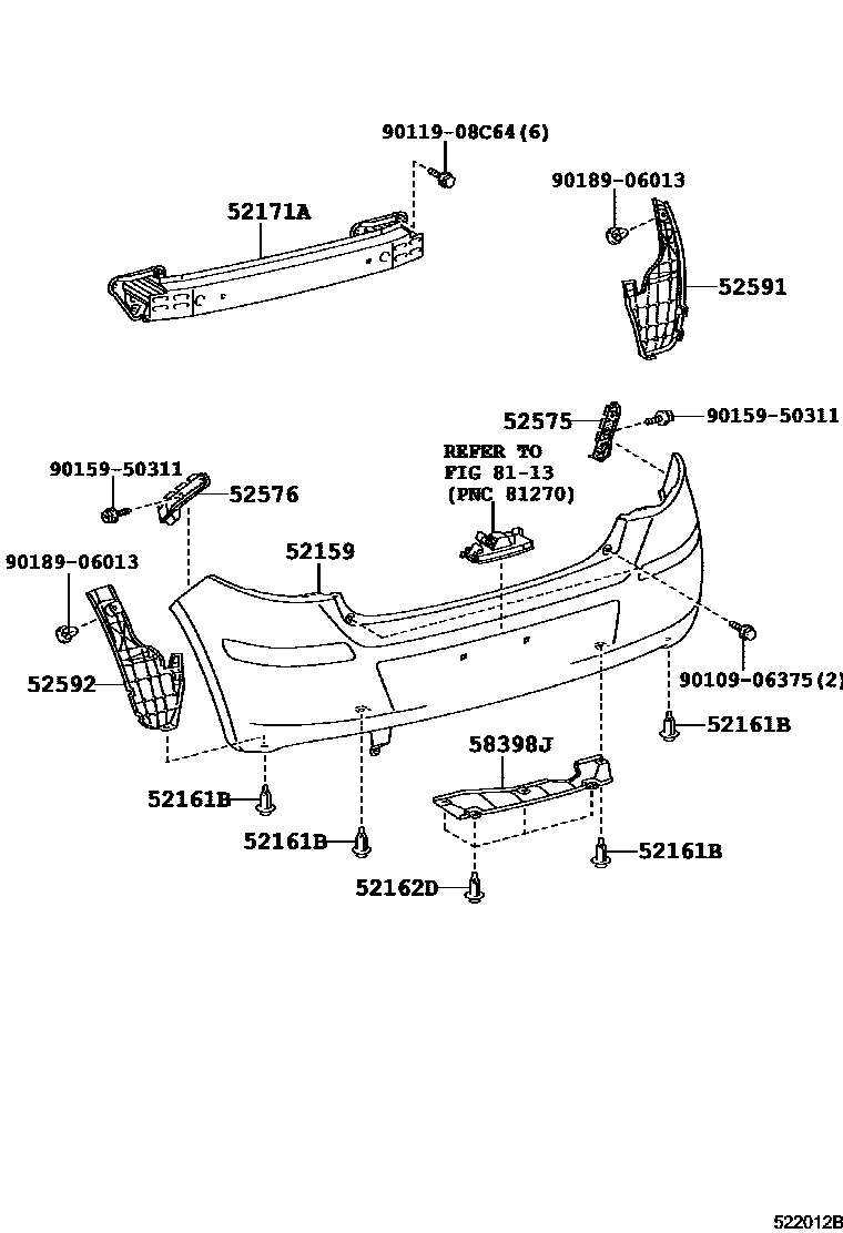 Toyota YARIS 后保险杠及附件 EPC diagram — 522012B