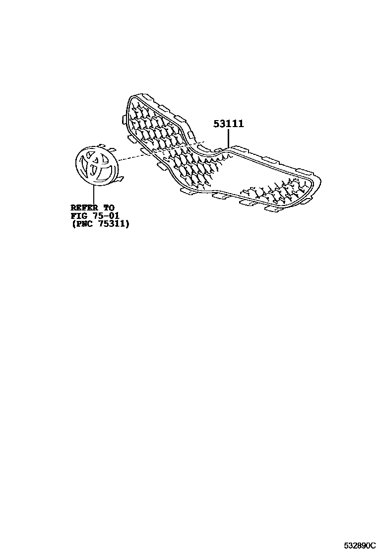 Toyota YARIS radiator grille EPC diagram — 532890C