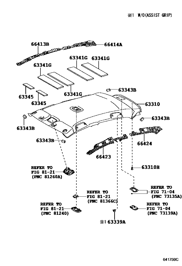 Toyota YARIS 车顶内衬和消声垫 EPC diagram — 641759C